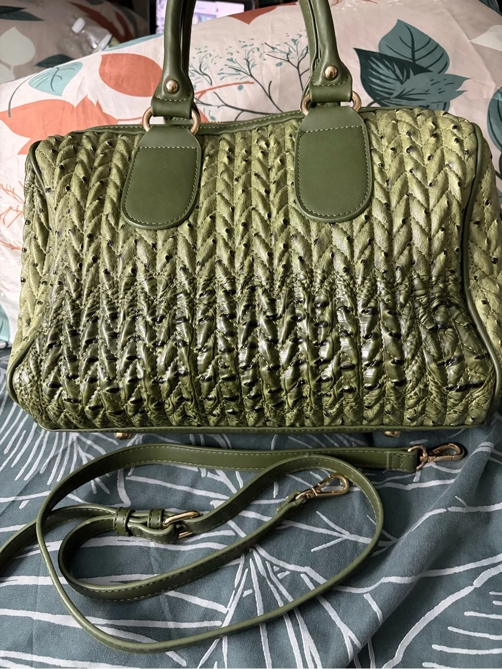 Olive Green Braided Satchel Handbag - Women's Shoulder & Top-Handle Bag Vegan